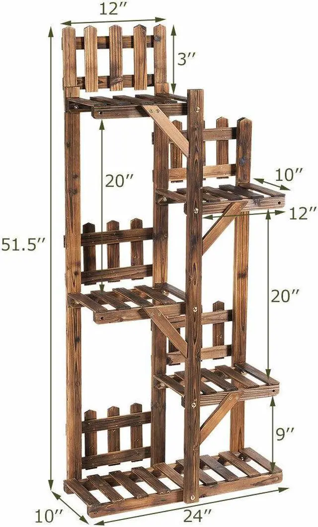 Alt view image 2 of 7 - SlickBlue 5-Tier Flower Rack Wood Plant Stand 6 Pots Display Shelf