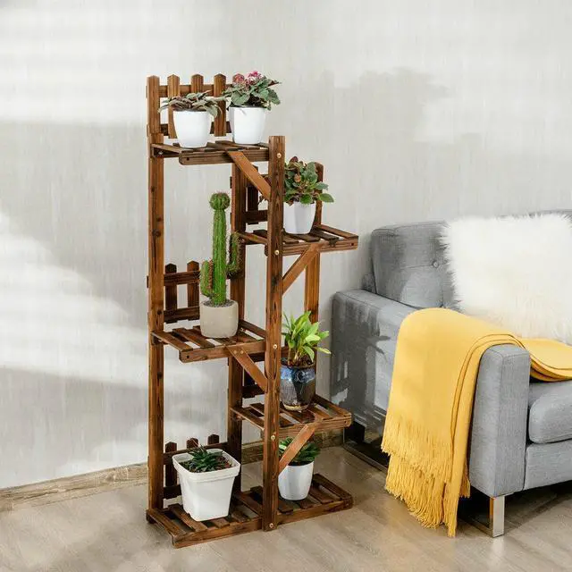 Alt view image 7 of 7 - SlickBlue 5-Tier Flower Rack Wood Plant Stand 6 Pots Display Shelf