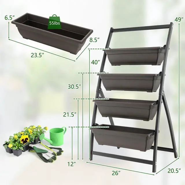 Alt view image 3 of 7 - SlickBlue 4-Tier Vertical Raised Garden Bed with 4 Containers and Drainage Holes