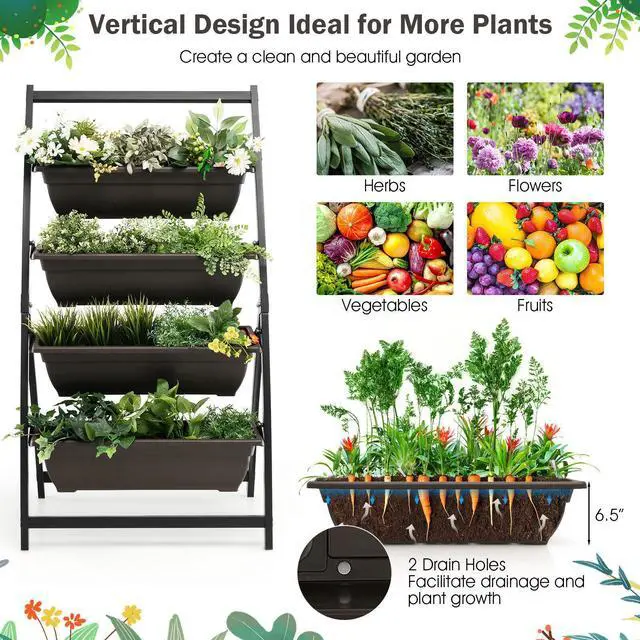 Alt view image 5 of 7 - SlickBlue 4-Tier Vertical Raised Garden Bed with 4 Containers and Drainage Holes