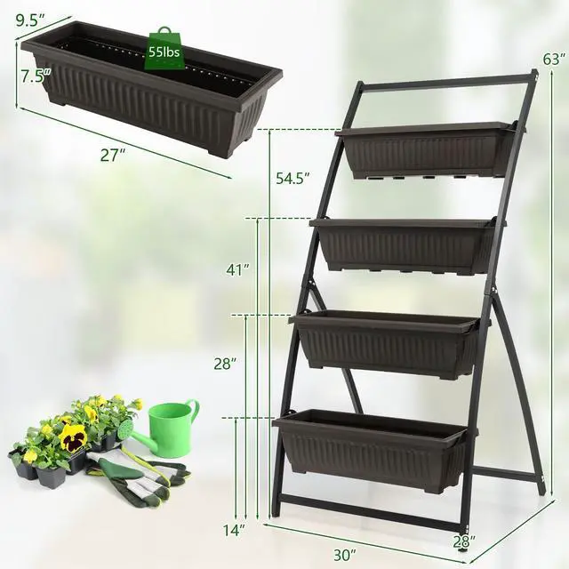 Alt view image 3 of 7 - SlickBlue 4-Tier Vertical Raised Garden Bed with 4 Containers and Drainage Holes