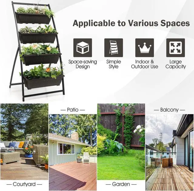 Alt view image 2 of 7 - SlickBlue 4-Tier Vertical Raised Garden Bed with 4 Containers and Drainage Holes