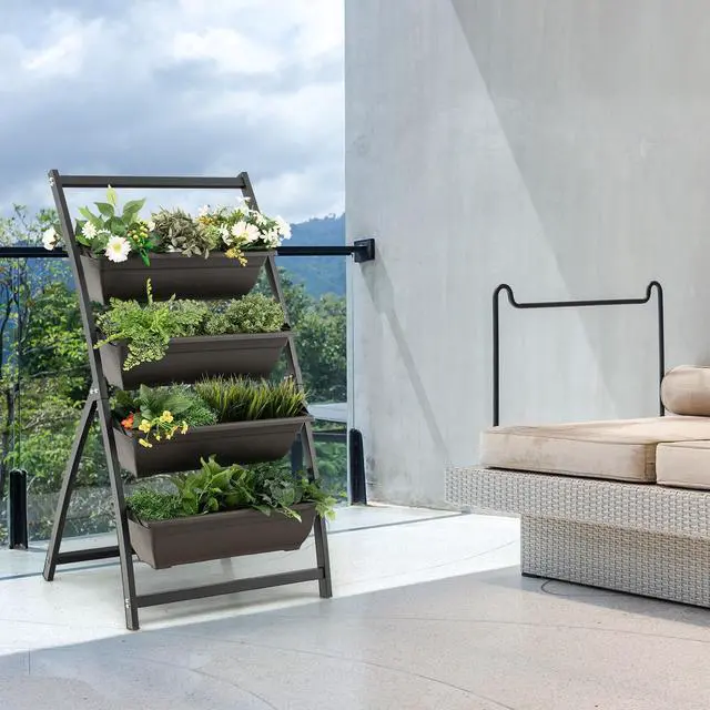 Alt view image 4 of 7 - SlickBlue 4-Tier Vertical Raised Garden Bed with 4 Containers and Drainage Holes