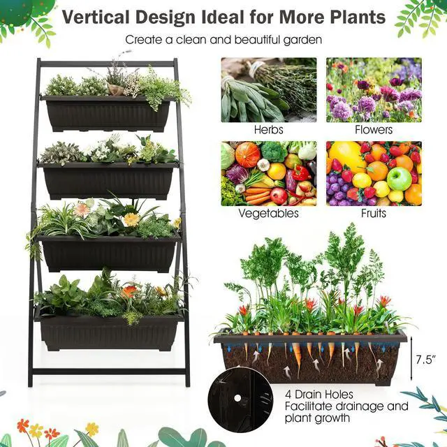 Alt view image 5 of 7 - SlickBlue 4-Tier Vertical Raised Garden Bed with 4 Containers and Drainage Holes