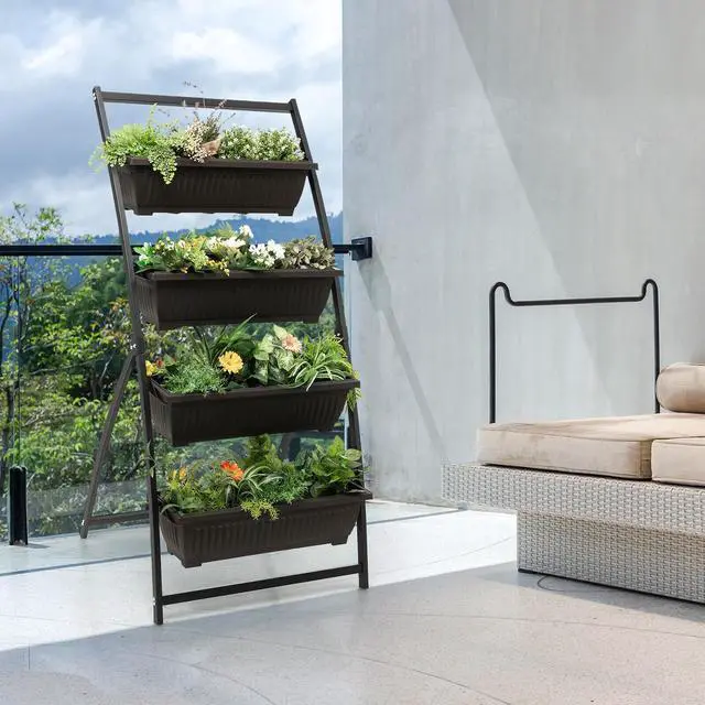 Alt view image 7 of 7 - SlickBlue 4-Tier Vertical Raised Garden Bed with 4 Containers and Drainage Holes