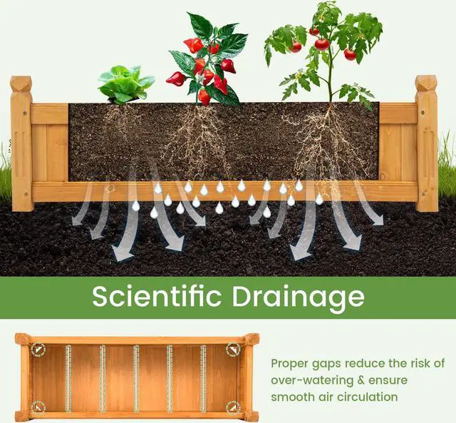 Alt view image 7 of 7 - SlickBlue Wooden Rectangular Garden Bed with Drainage System