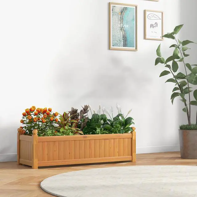 Alt view image 4 of 7 - SlickBlue Wooden Rectangular Garden Bed with Drainage System