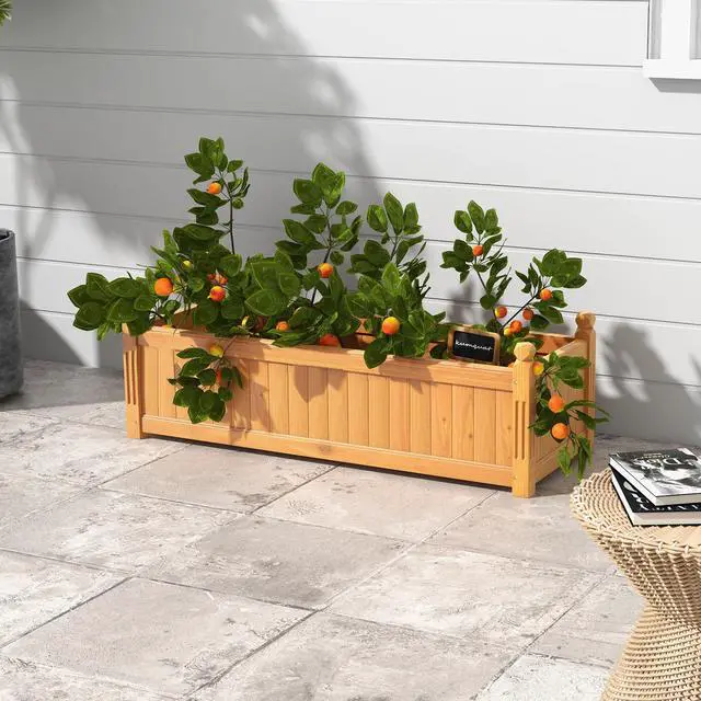 Alt view image 3 of 7 - SlickBlue Wooden Rectangular Garden Bed with Drainage System