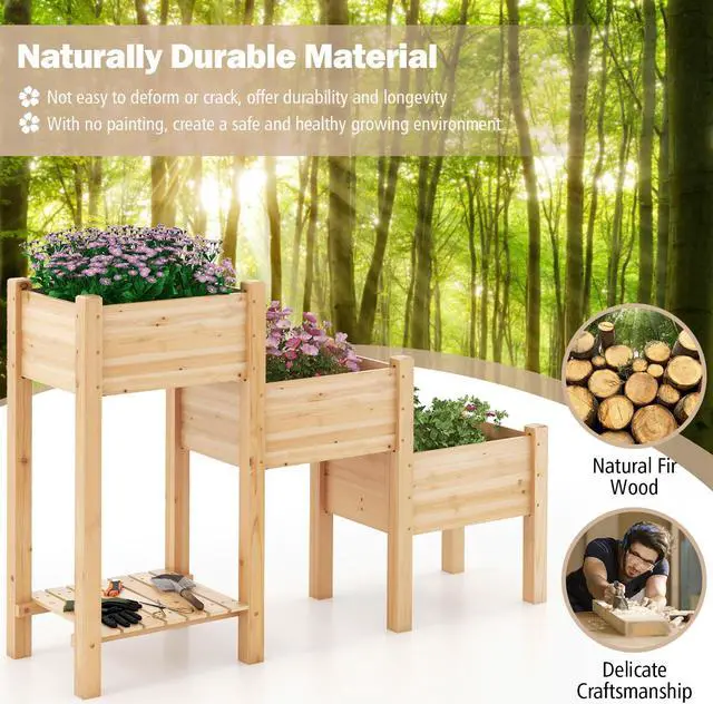 Alt view image 6 of 7 - SlickBlue 3-Tier Wooden Raised Garden Bed with Open Storage Shelf-Natural