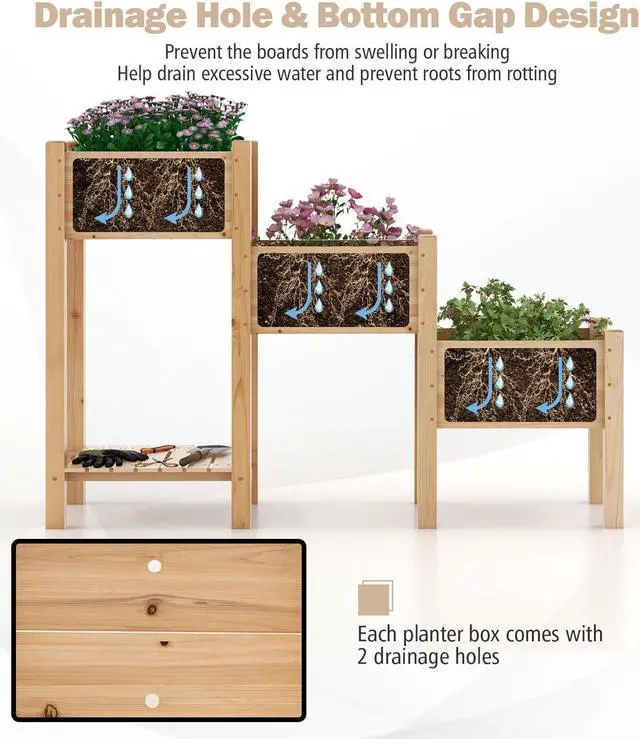 Alt view image 7 of 7 - SlickBlue 3-Tier Wooden Raised Garden Bed with Open Storage Shelf-Natural