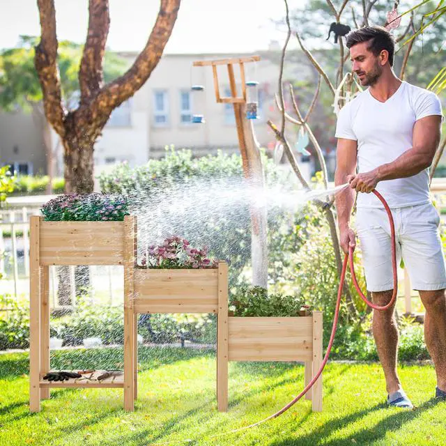 Alt view image 5 of 7 - SlickBlue 3-Tier Wooden Raised Garden Bed with Open Storage Shelf-Natural