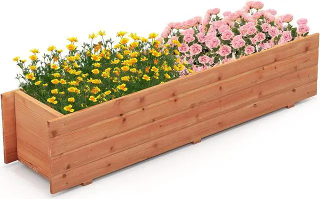 Alt view image 2 of 7 - SlickBlue Fir Wood Planter Box with 2 Drainage Holes and 3 Added Bottom Crossbars-Orange