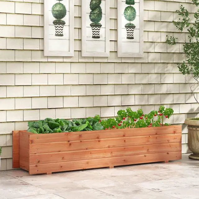 Alt view image 3 of 7 - SlickBlue Fir Wood Planter Box with 2 Drainage Holes and 3 Added Bottom Crossbars-Orange