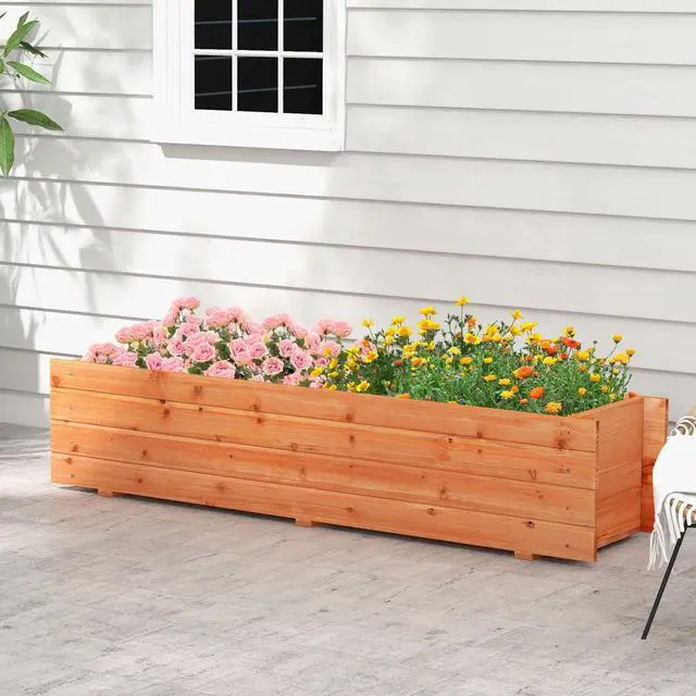 Alt view image 4 of 7 - SlickBlue Fir Wood Planter Box with 2 Drainage Holes and 3 Added Bottom Crossbars-Orange