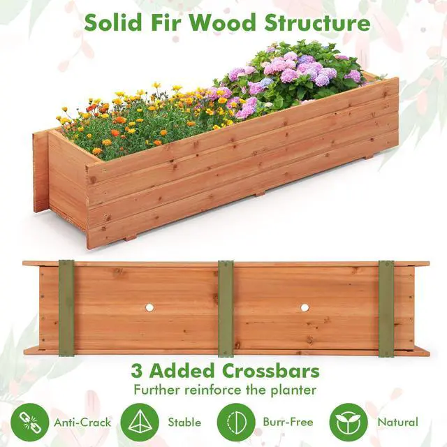 Alt view image 6 of 7 - SlickBlue Fir Wood Planter Box with 2 Drainage Holes and 3 Added Bottom Crossbars-Orange