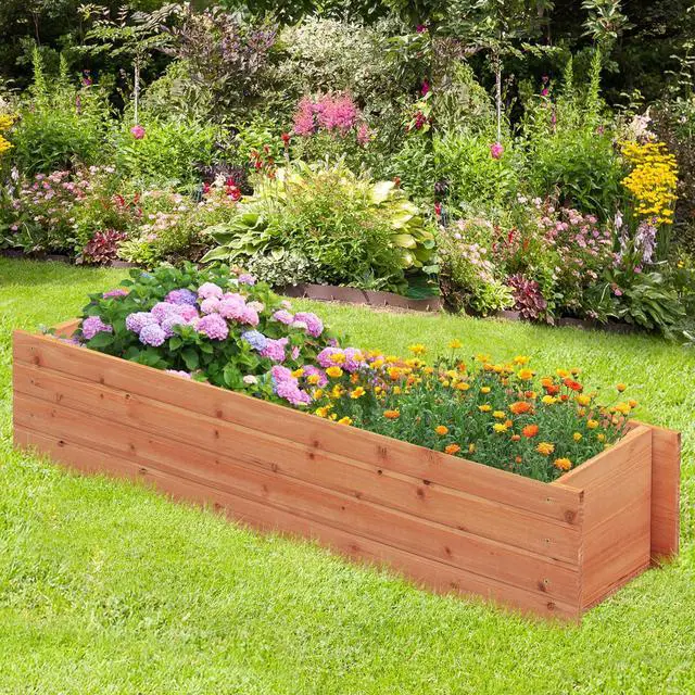Alt view image 7 of 7 - SlickBlue Fir Wood Planter Box with 2 Drainage Holes and 3 Added Bottom Crossbars-Orange