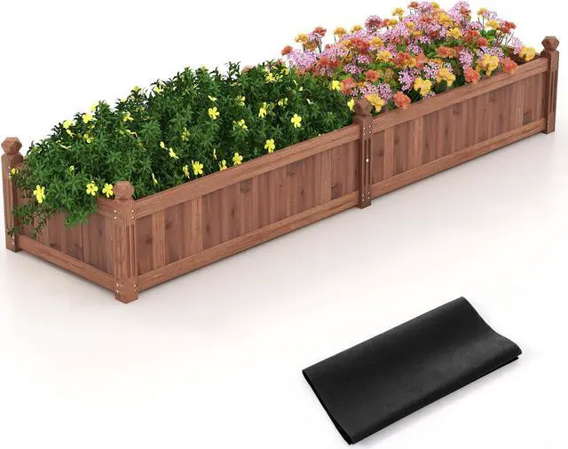 Alt view image 2 of 7 - SlickBlue 91 x 24 x 16 Inch Divisible Planter Box with Corner Drainage and Non-woven Liner for Growing Vegetables-Brown