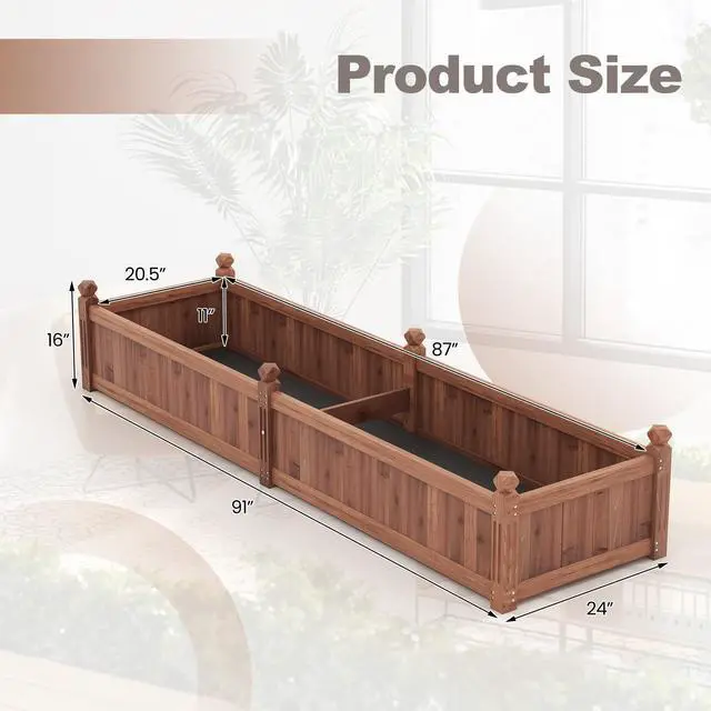 Alt view image 5 of 7 - SlickBlue 91 x 24 x 16 Inch Divisible Planter Box with Corner Drainage and Non-woven Liner for Growing Vegetables-Brown