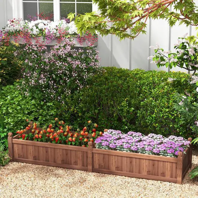 Alt view image 3 of 7 - SlickBlue 91 x 24 x 16 Inch Divisible Planter Box with Corner Drainage and Non-woven Liner for Growing Vegetables-Brown
