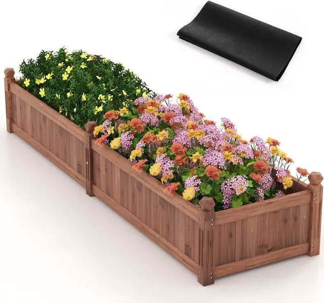 Alt view image 7 of 7 - SlickBlue 91 x 24 x 16 Inch Divisible Planter Box with Corner Drainage and Non-woven Liner for Growing Vegetables-Brown