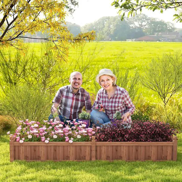 Alt view image 6 of 7 - SlickBlue 91 x 24 x 16 Inch Divisible Planter Box with Corner Drainage and Non-woven Liner for Growing Vegetables-Brown