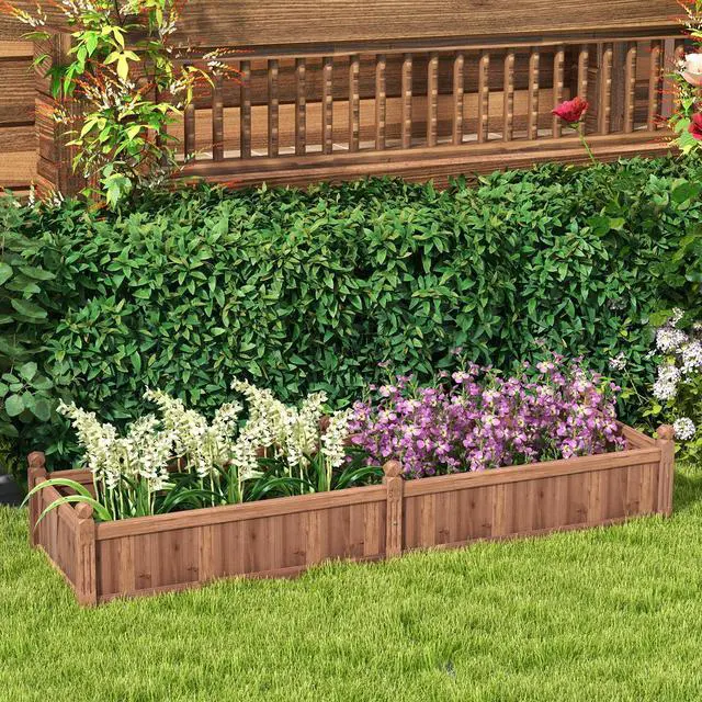 Alt view image 4 of 7 - SlickBlue 91 x 24 x 16 Inch Divisible Planter Box with Corner Drainage and Non-woven Liner for Growing Vegetables-Brown