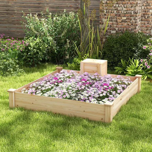 Alt view image 3 of 7 - SlickBlue 49" x 49" x 10" Raised Garden Bed with Compost Bin and Open-ended Bottom-Natural