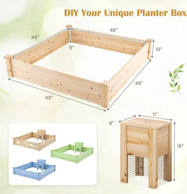 Alt view image 5 of 7 - SlickBlue 49" x 49" x 10" Raised Garden Bed with Compost Bin and Open-ended Bottom-Natural