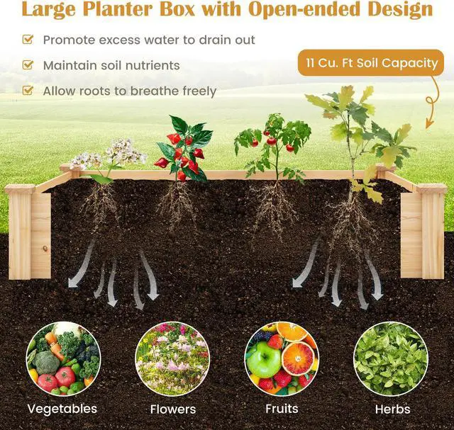 Alt view image 7 of 7 - SlickBlue 49" x 49" x 10" Raised Garden Bed with Compost Bin and Open-ended Bottom-Natural