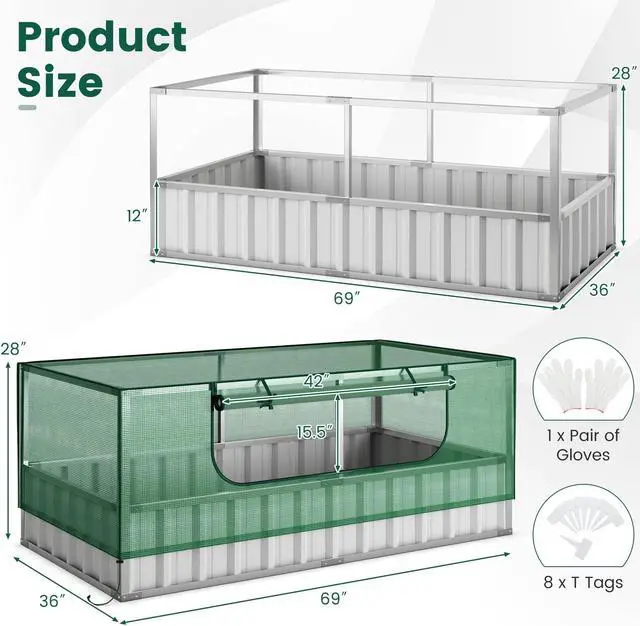 Alt view image 2 of 7 - SlickBlue Galvanized Raised Garden Bed with Greenhouse Cover