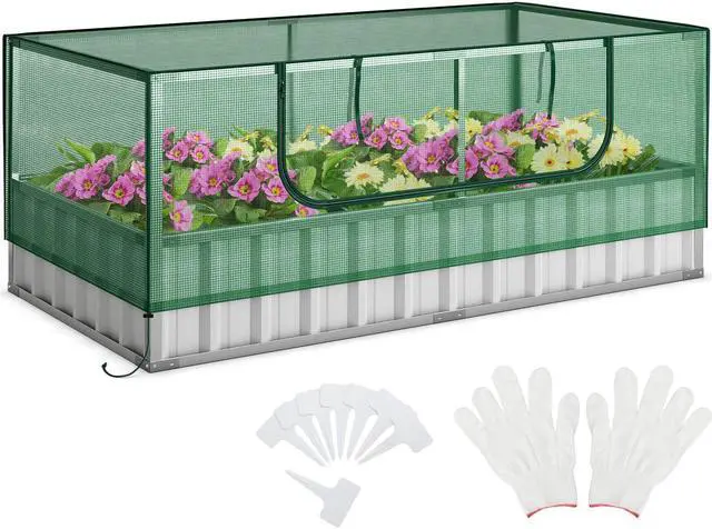 Alt view image 3 of 7 - SlickBlue Galvanized Raised Garden Bed with Greenhouse Cover