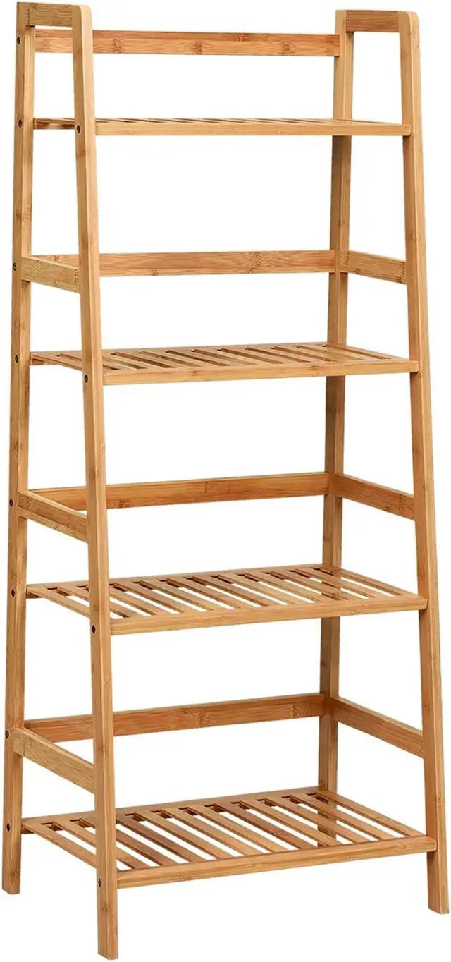 Main image of SlickBlue 4-Tier Bamboo Plant Rack with Guardrails Stable and Space-Saving