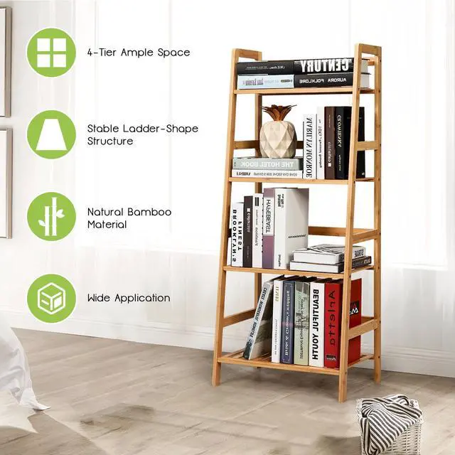 Alt view image 2 of 7 - SlickBlue 4-Tier Bamboo Plant Rack with Guardrails Stable and Space-Saving