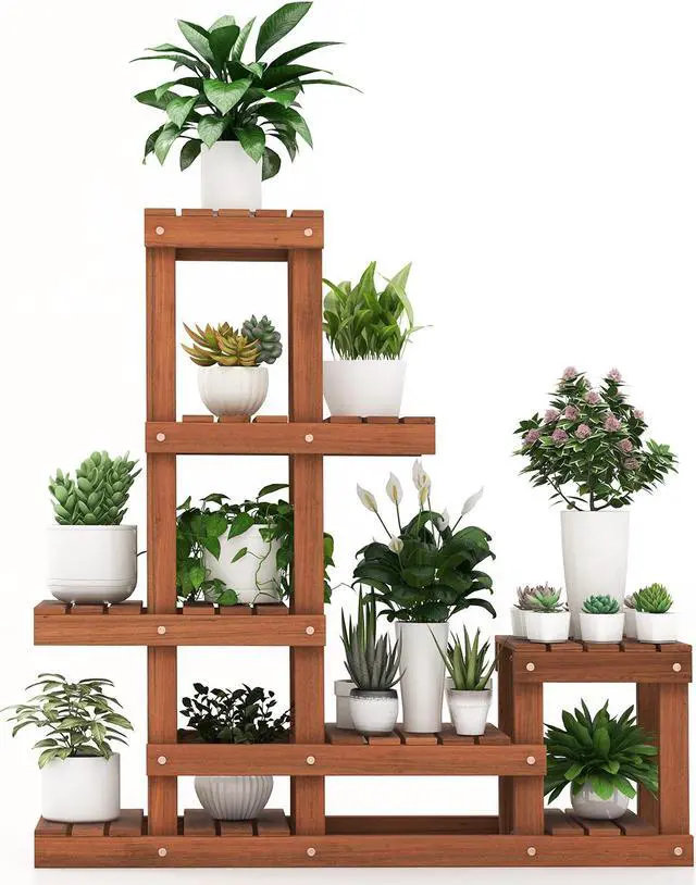 Alt view image 2 of 7 - SlickBlue 6 Tier Wood Plant Stand with High Low Structure