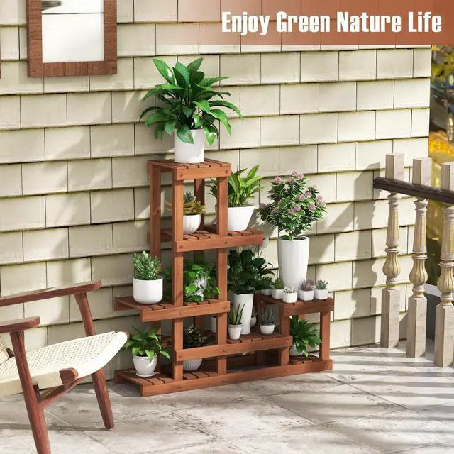 Alt view image 3 of 7 - SlickBlue 6 Tier Wood Plant Stand with High Low Structure
