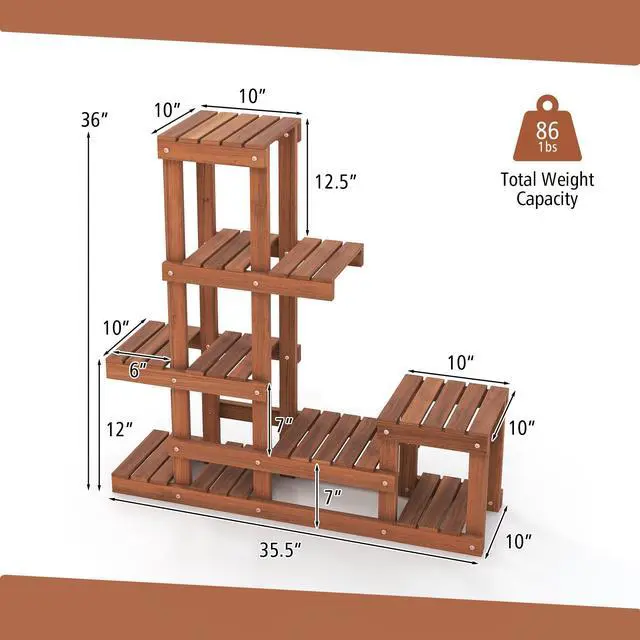 Alt view image 5 of 7 - SlickBlue 6 Tier Wood Plant Stand with High Low Structure