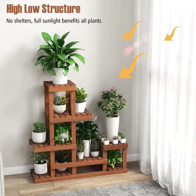 Alt view image 6 of 7 - SlickBlue 6 Tier Wood Plant Stand with High Low Structure