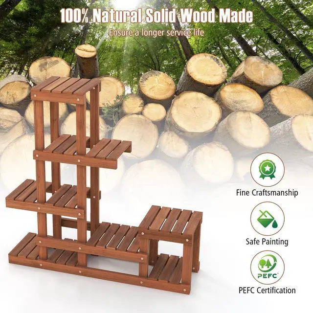 Alt view image 7 of 7 - SlickBlue 6 Tier Wood Plant Stand with High Low Structure