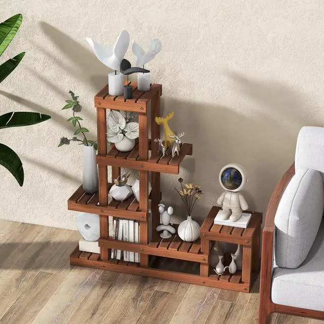 Alt view image 4 of 7 - SlickBlue 6 Tier Wood Plant Stand with High Low Structure