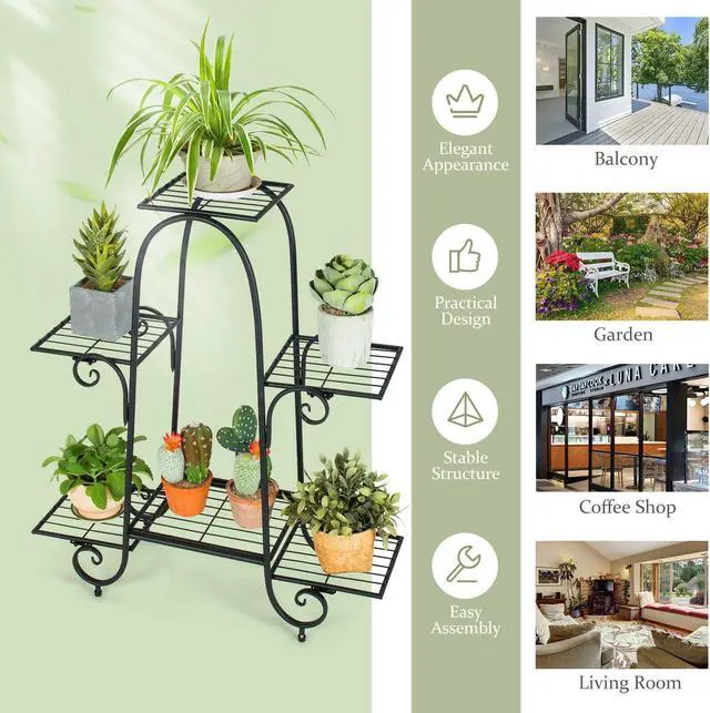 Alt view image 2 of 7 - SlickBlue 6-Tier Plant Stand with Adjustable Foot Pads-Black