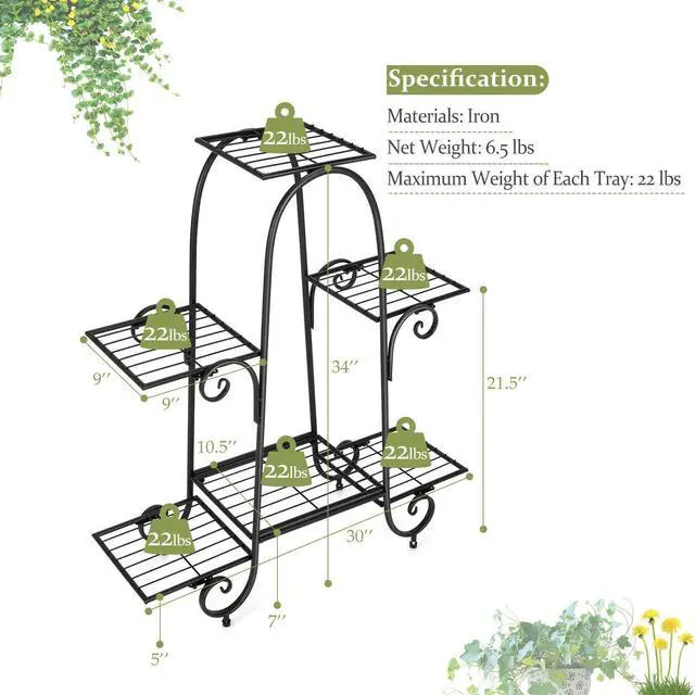 Alt view image 3 of 7 - SlickBlue 6-Tier Plant Stand with Adjustable Foot Pads-Black