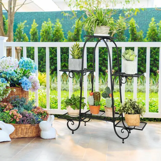 Alt view image 4 of 7 - SlickBlue 6-Tier Plant Stand with Adjustable Foot Pads-Black