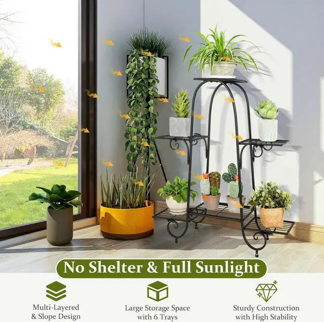 Alt view image 5 of 7 - SlickBlue 6-Tier Plant Stand with Adjustable Foot Pads-Black