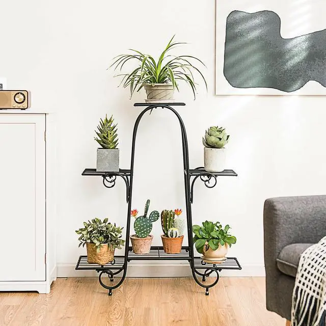 Alt view image 7 of 7 - SlickBlue 6-Tier Plant Stand with Adjustable Foot Pads-Black