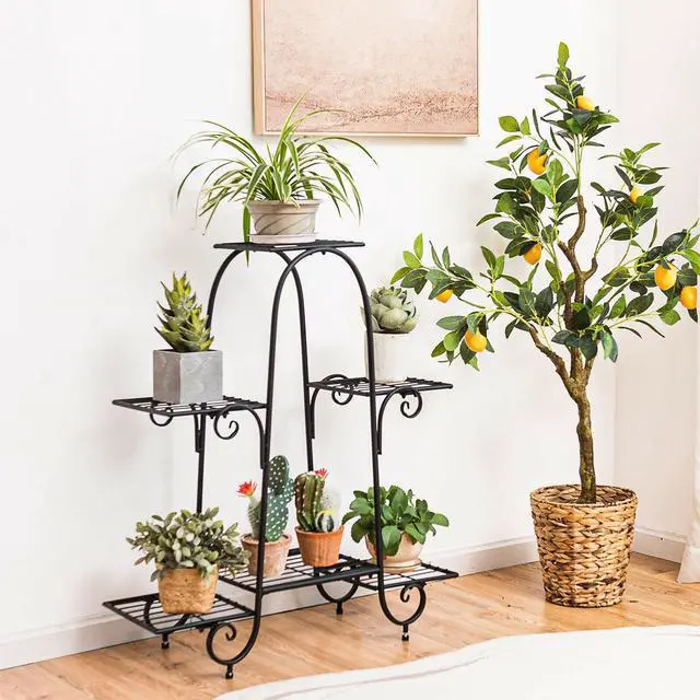 Alt view image 6 of 7 - SlickBlue 6-Tier Plant Stand with Adjustable Foot Pads-Black