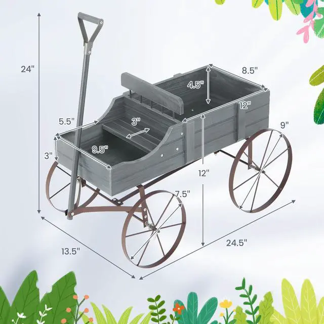 Alt view image 3 of 7 - SlickBlue Wooden Wagon Plant Bed with Metal Wheels for Garden Yard Patio