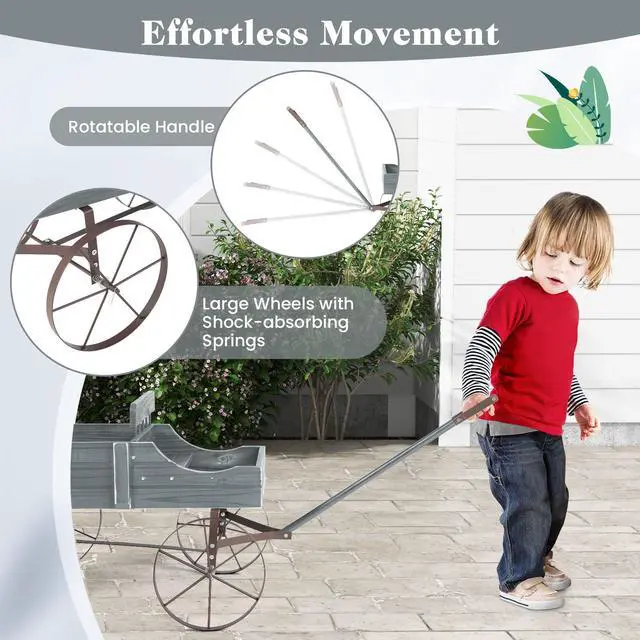 Alt view image 6 of 7 - SlickBlue Wooden Wagon Plant Bed with Metal Wheels for Garden Yard Patio