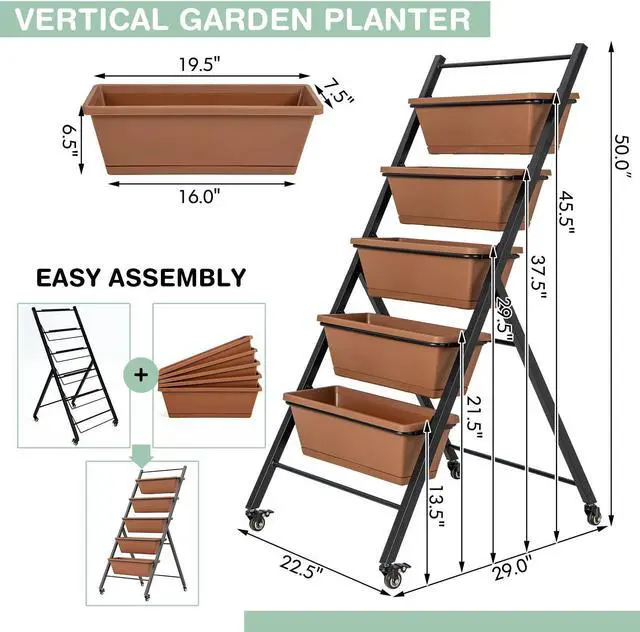 Alt view image 5 of 7 - SlickBlue 5-Tier Vertical Raised Garden Bed with Wheels and Container Boxes