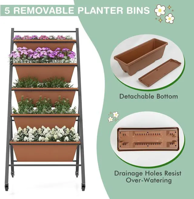 Alt view image 7 of 7 - SlickBlue 5-Tier Vertical Raised Garden Bed with Wheels and Container Boxes
