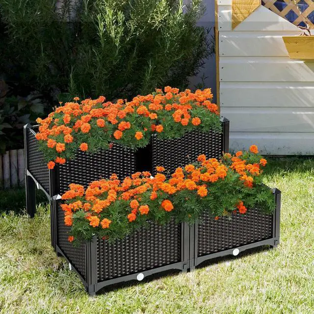 Alt view image 3 of 7 - SlickBlue Set of 4 Elevated Flower Vegetable Herb Grow Planter Box